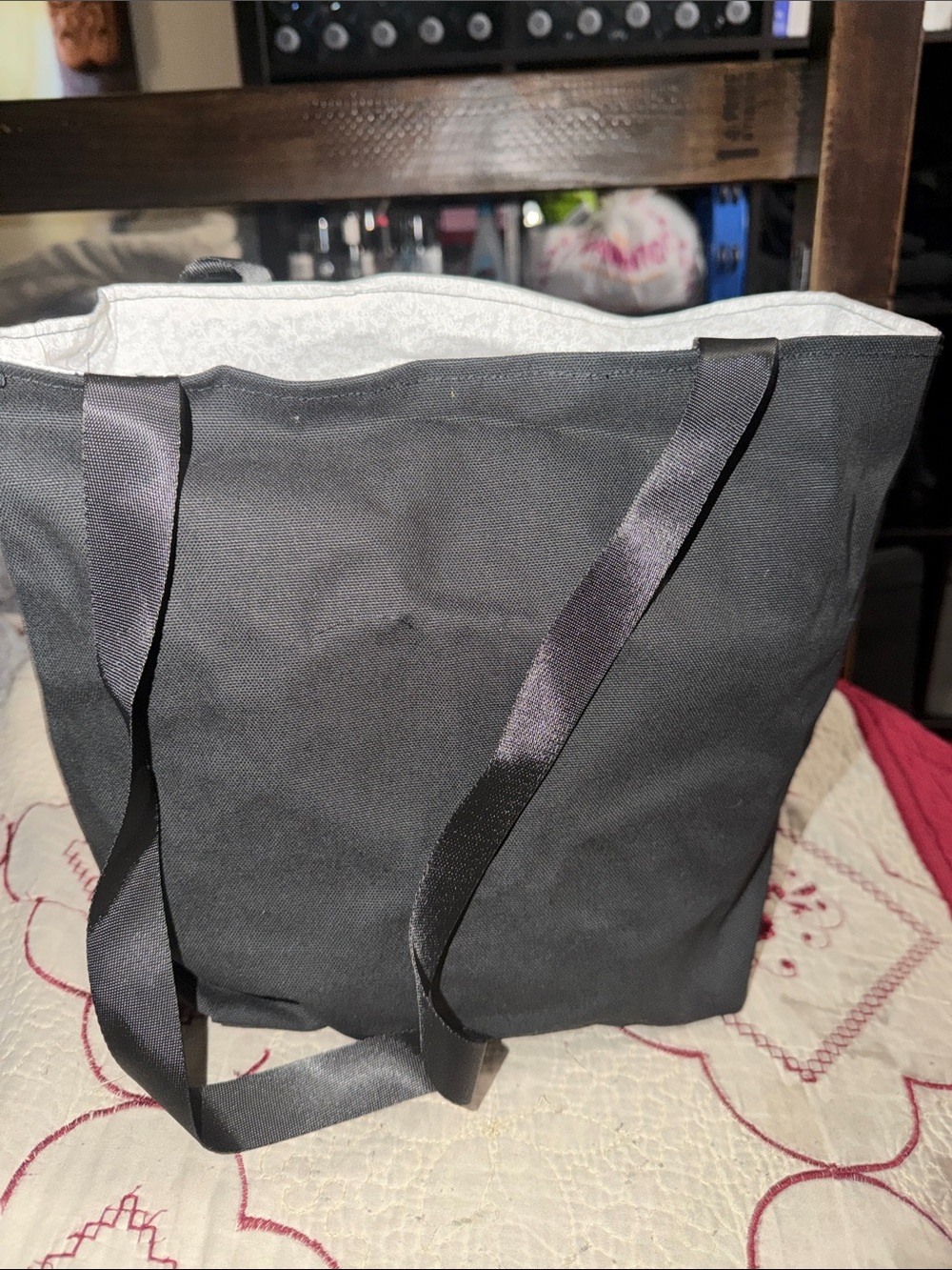 Source Unknown Black Canvas Tote with Black Straps handmade tote